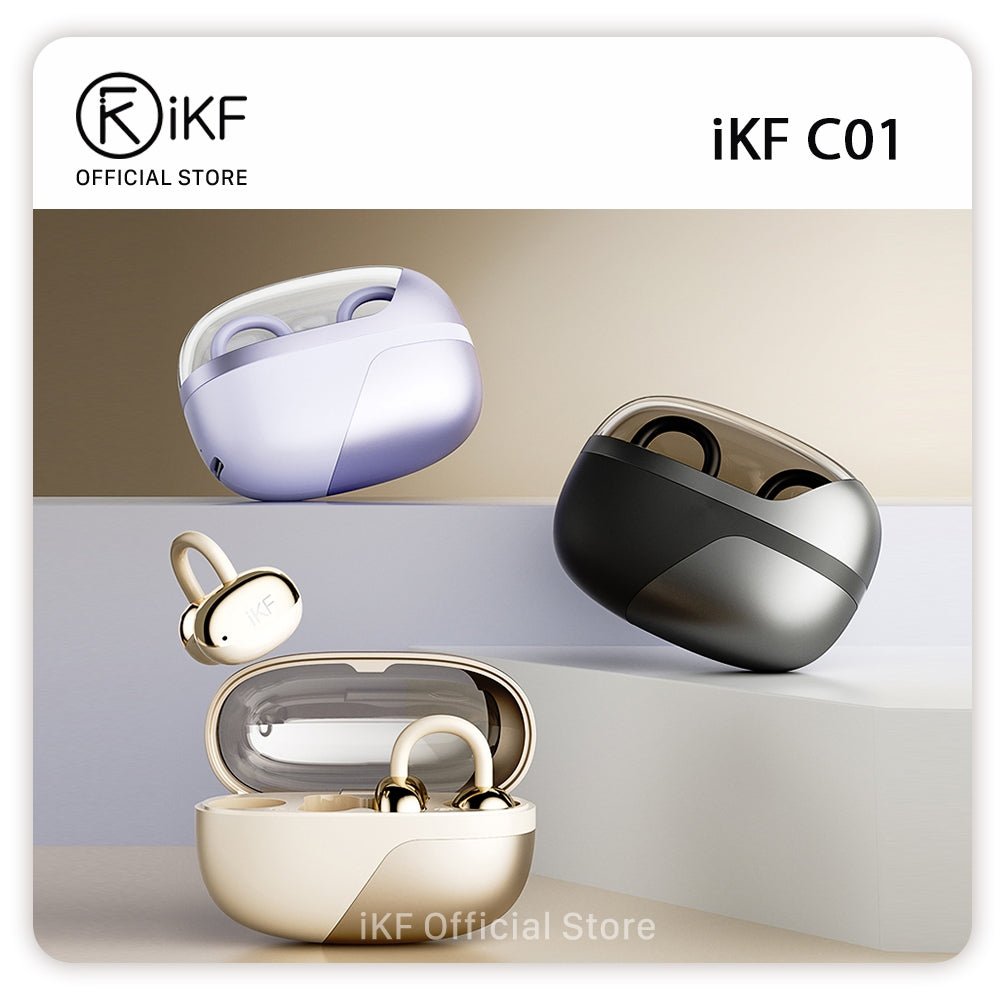 iKF C01 Open Ear Wireless Earbuds Bluetooth Earphones Stereo Sound Ear Clip 48H Battery Life IPX4 for Workout Travel