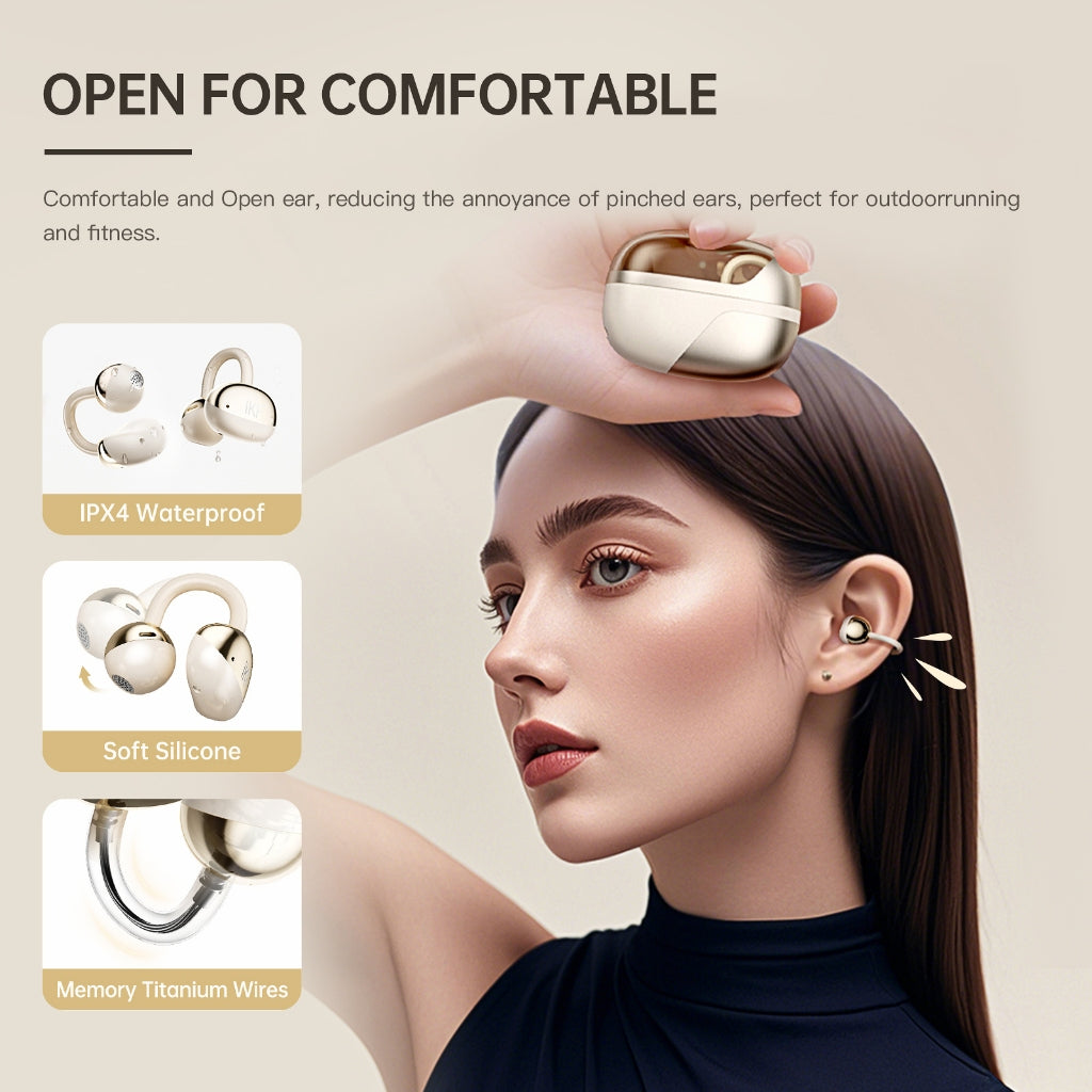 iKF C01 Open Ear Wireless Earbuds Bluetooth Earphones Stereo Sound Ear Clip 48H Battery Life IPX4 for Workout Travel