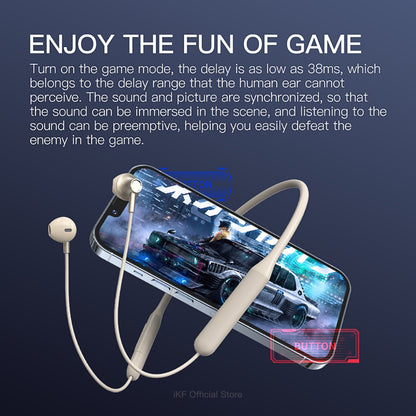 iKF W1 Wireless Earbuds Sports Neckband Bluetooth Headphones with Secure Fit, Waterproof, Low Latency Audio, ENC Mic for Clear Calls, Ideal for Running & Gym