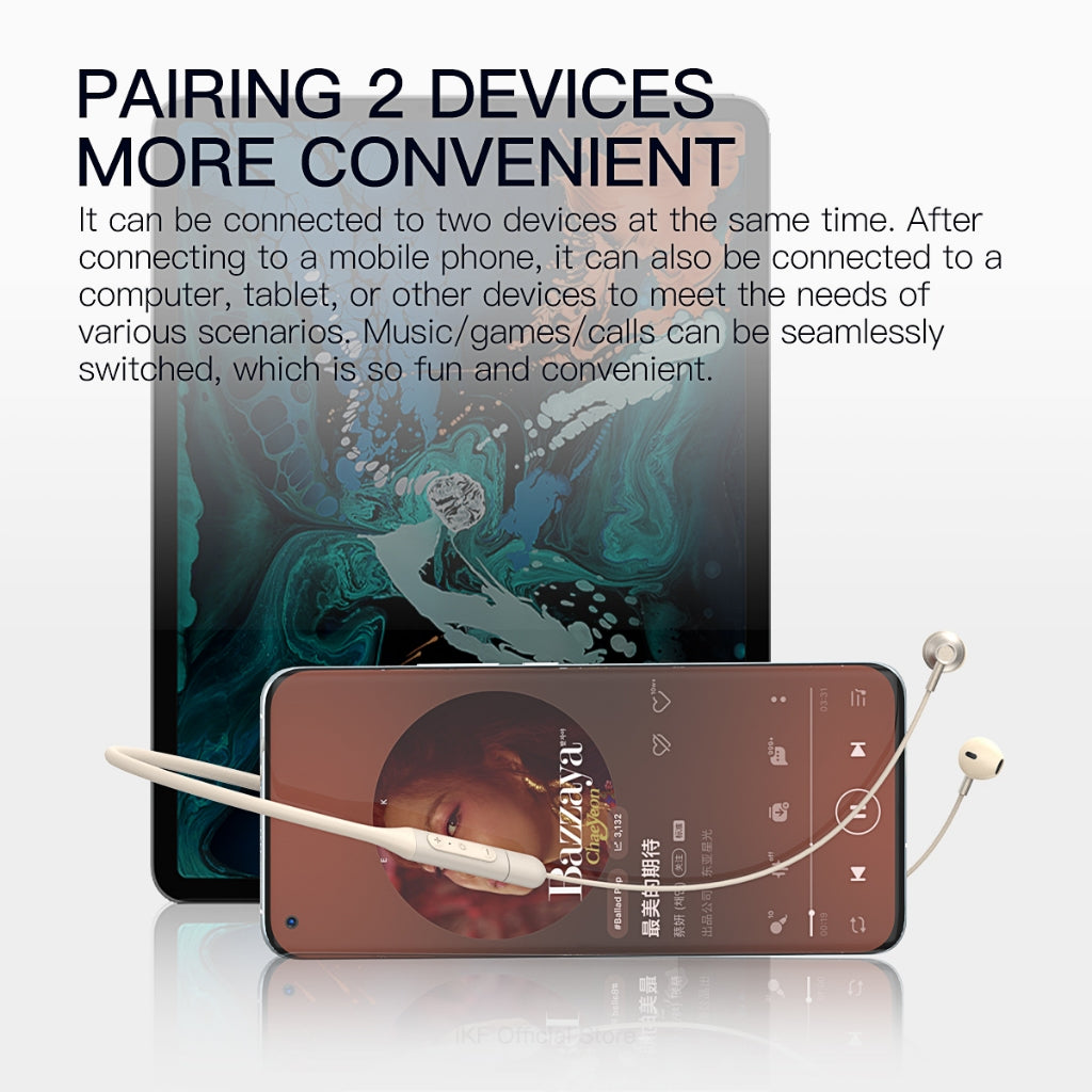 iKF W1 Wireless Earbuds Sports Neckband Bluetooth Headphones with Secure Fit, Waterproof, Low Latency Audio, ENC Mic for Clear Calls, Ideal for Running & Gym