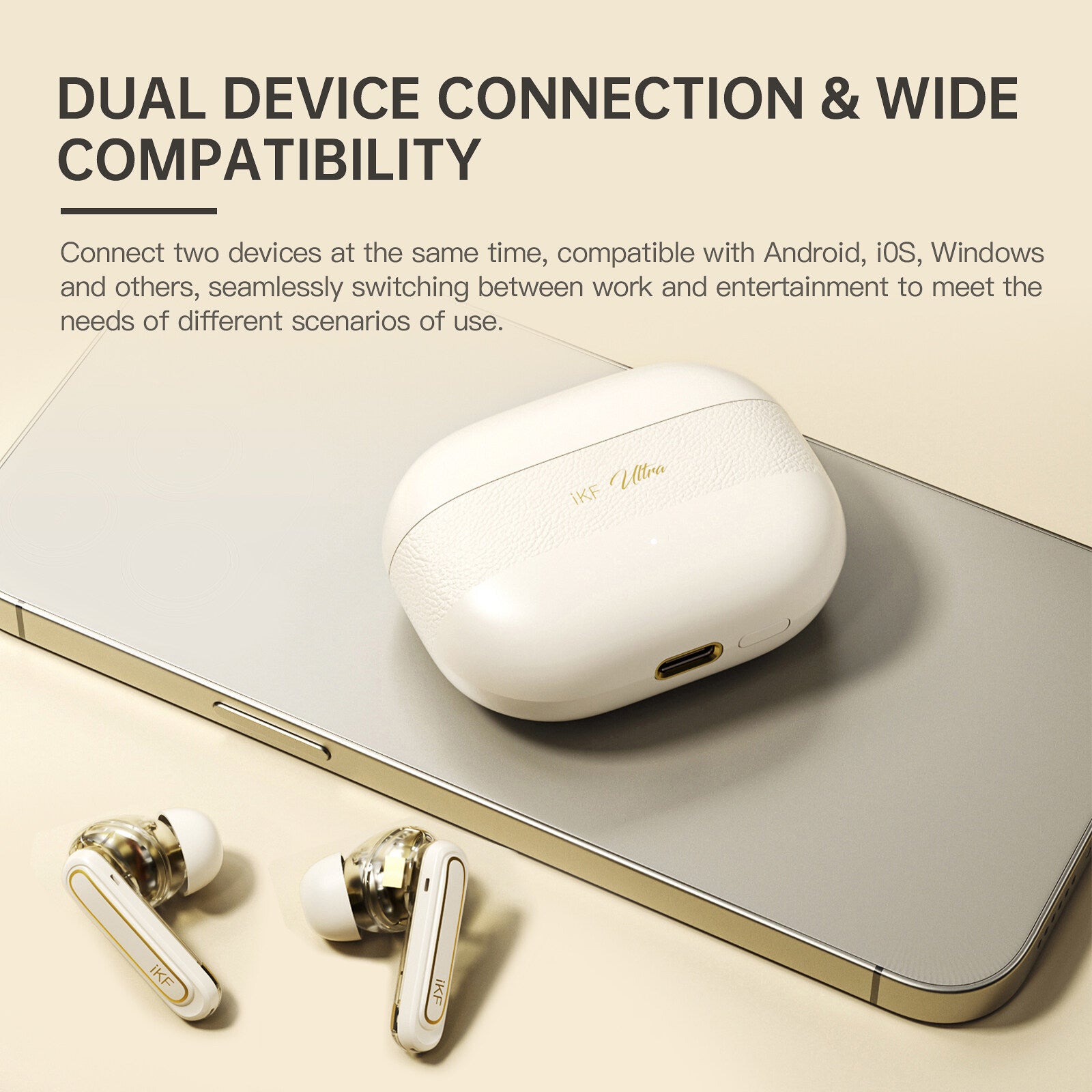 iKF Ultra Wireless Earbuds Active Noise Reducation HiFi Sound Dual-Decive Connection ENC Call Reducation Game Mode