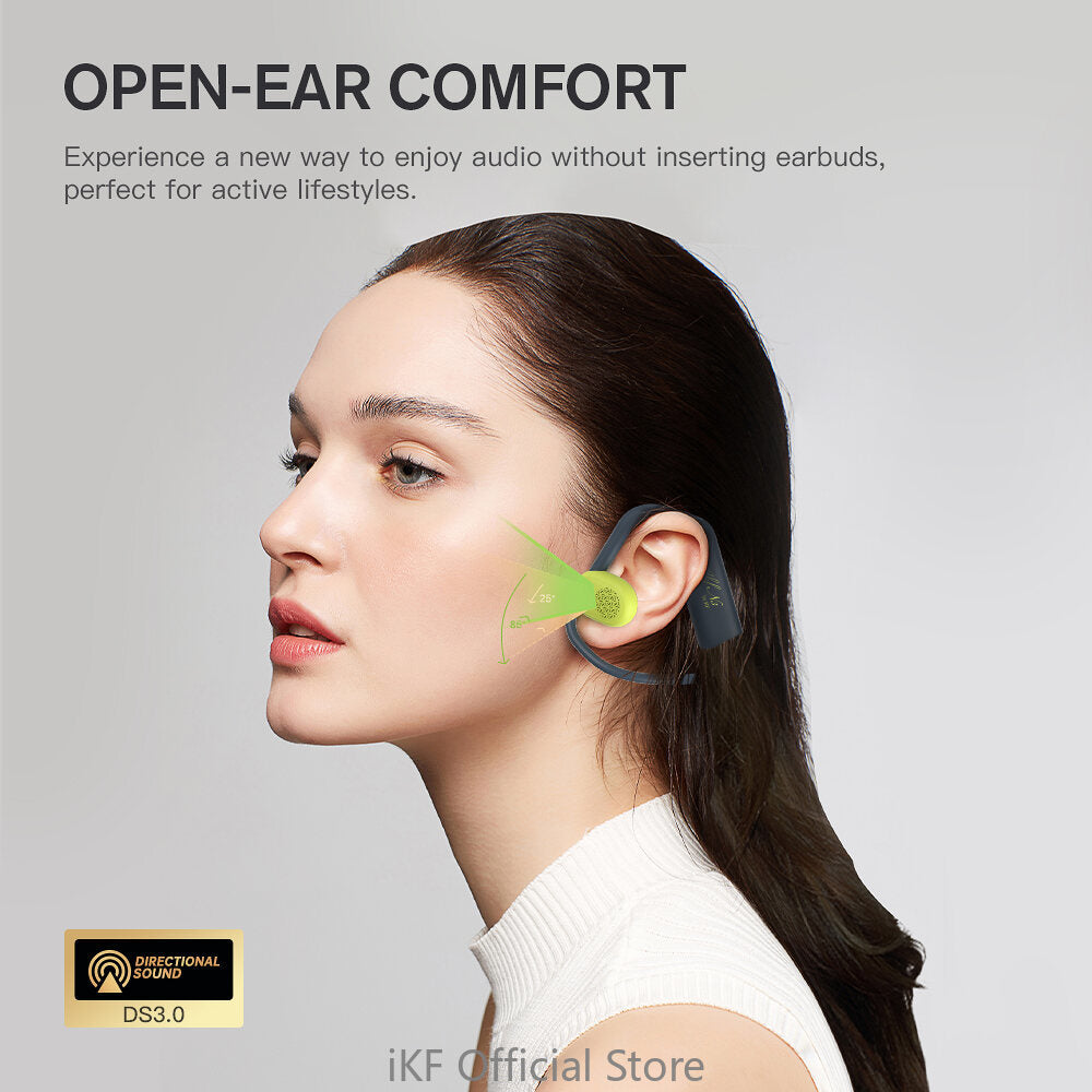 iKF N3 Open Air Conduction Bluetooth Headset Directional Sound DS3.0 Bluetooth V5.3 ,ENC Clear call,30 Battery Life Ear Hanging Suitable Forfitness/Hiking/Cycling Outdoor Sports Headphone