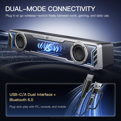 iKF A30 RGB Gaming Speakers with Bluetooth 6.0 & USB Sound Card Mode