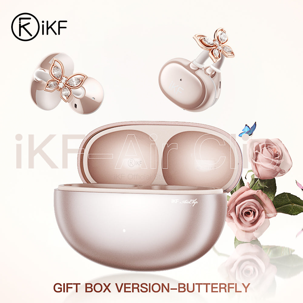 iKF Air Clip Open-Ear Wireless Earbuds, Directional Sound & ENC Noise Cancelling, 60H Playtime, Low Latency Game Mode, Touch Control, IPX5, App Control, Rose Gold