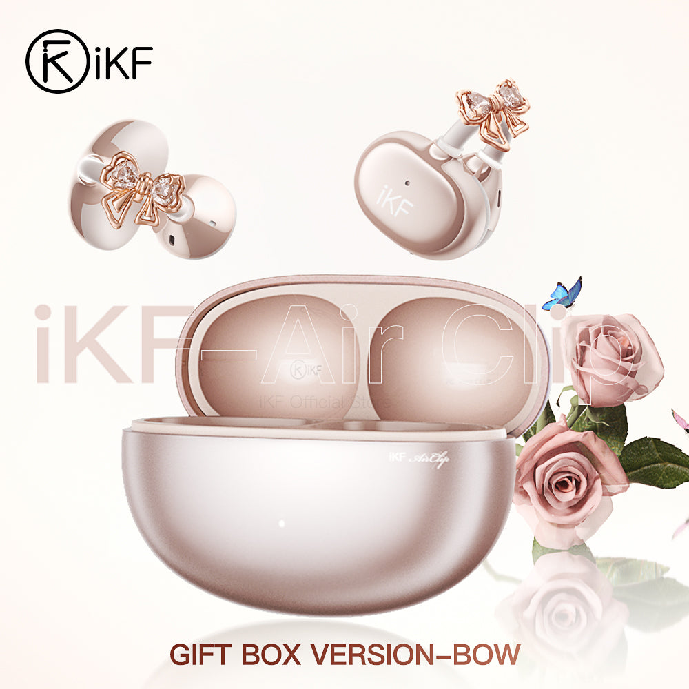iKF Air Clip Open-Ear Wireless Earbuds, Directional Sound & ENC Noise Cancelling, 60H Playtime, Low Latency Game Mode, Touch Control, IPX5, App Control, Rose Gold