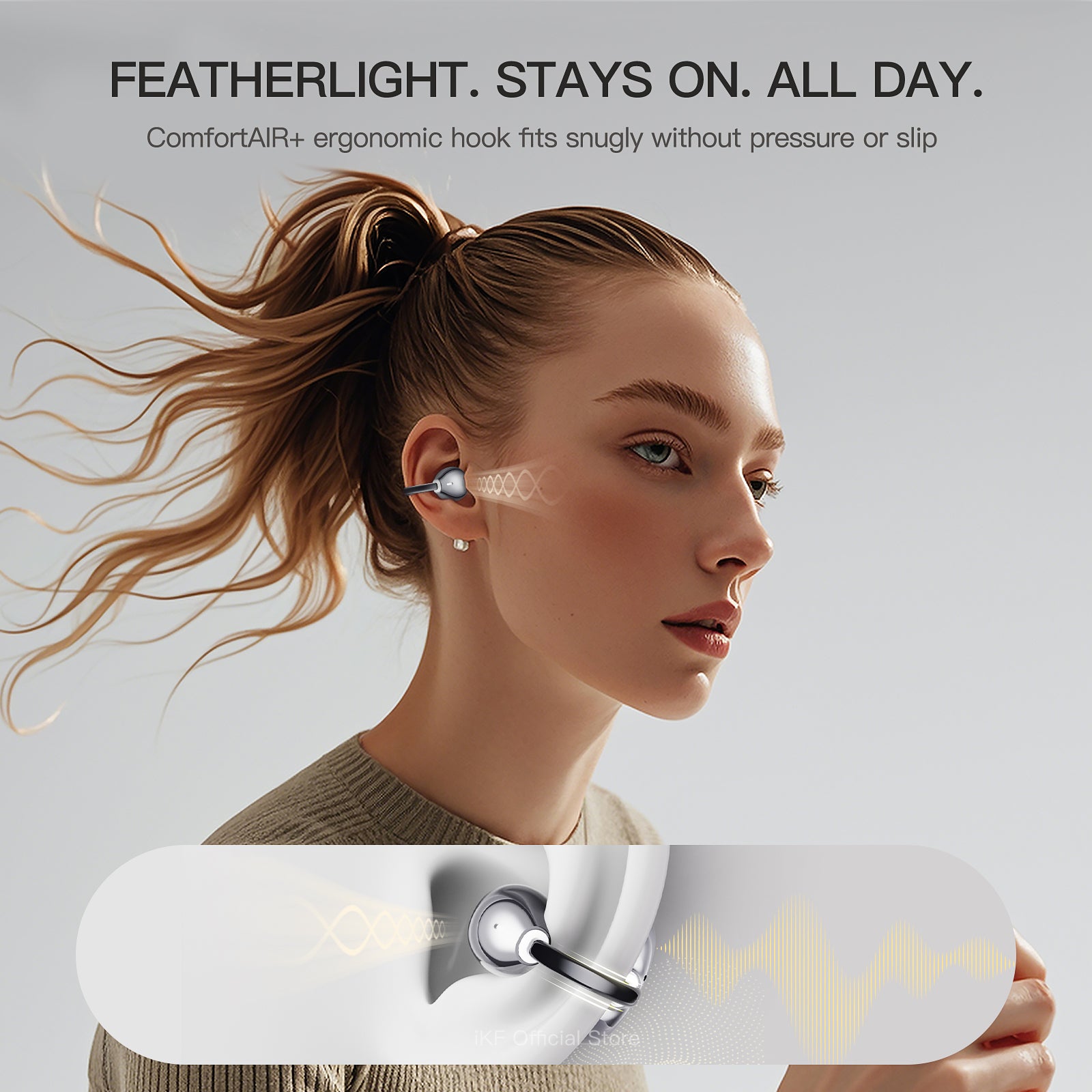 iKF AirClip Pro Open Ear Wireless Bluetooth Ear Clip Earbuds, LDAC, Spatial Audio, 60H Playback, Low Latency, Dual Mic ENC