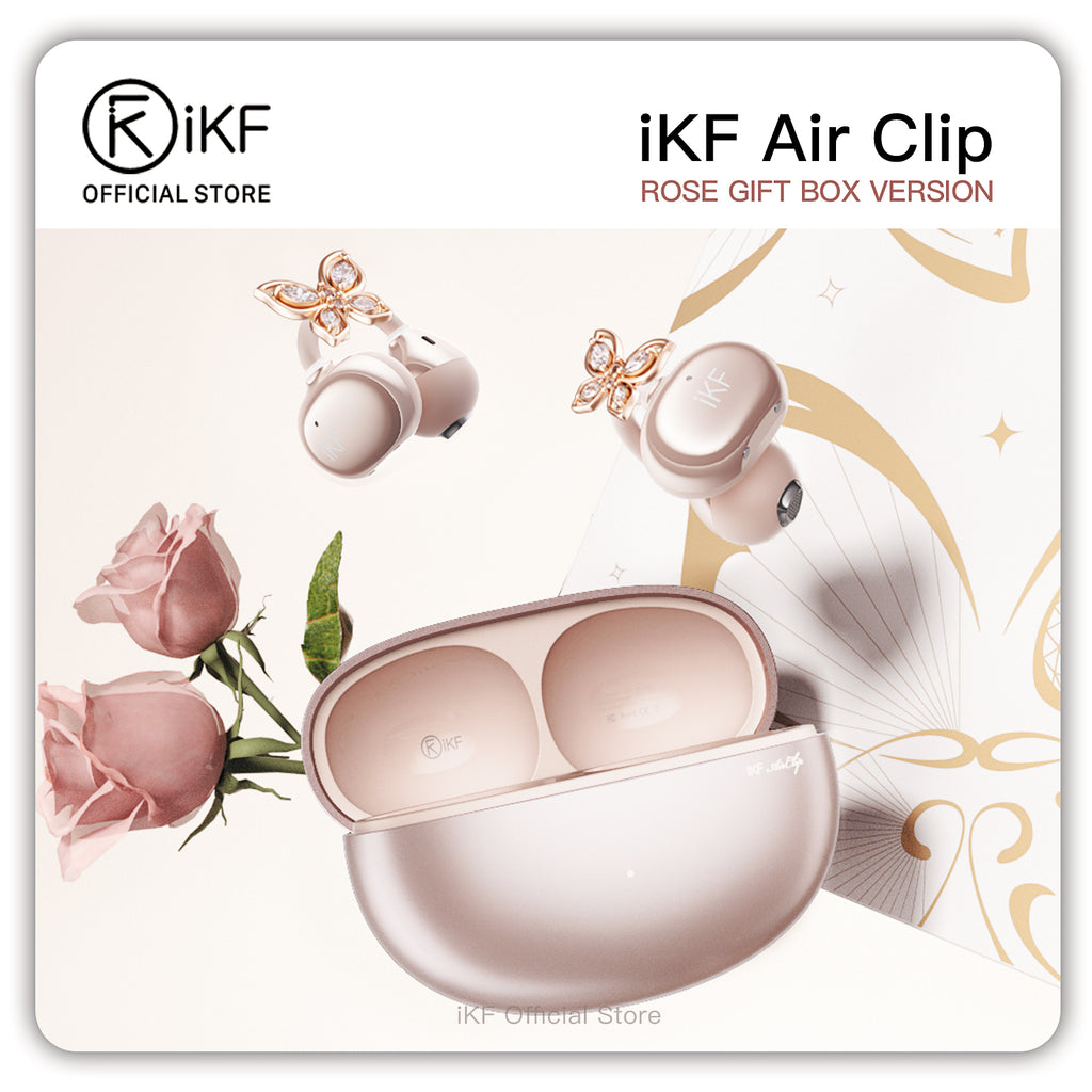 iKF Air Clip Open-Ear Wireless Earbuds, Directional Sound & ENC Noise Cancelling, 60H Playtime, Low Latency Game Mode, Touch Control, IPX5, App Control, Rose Gold