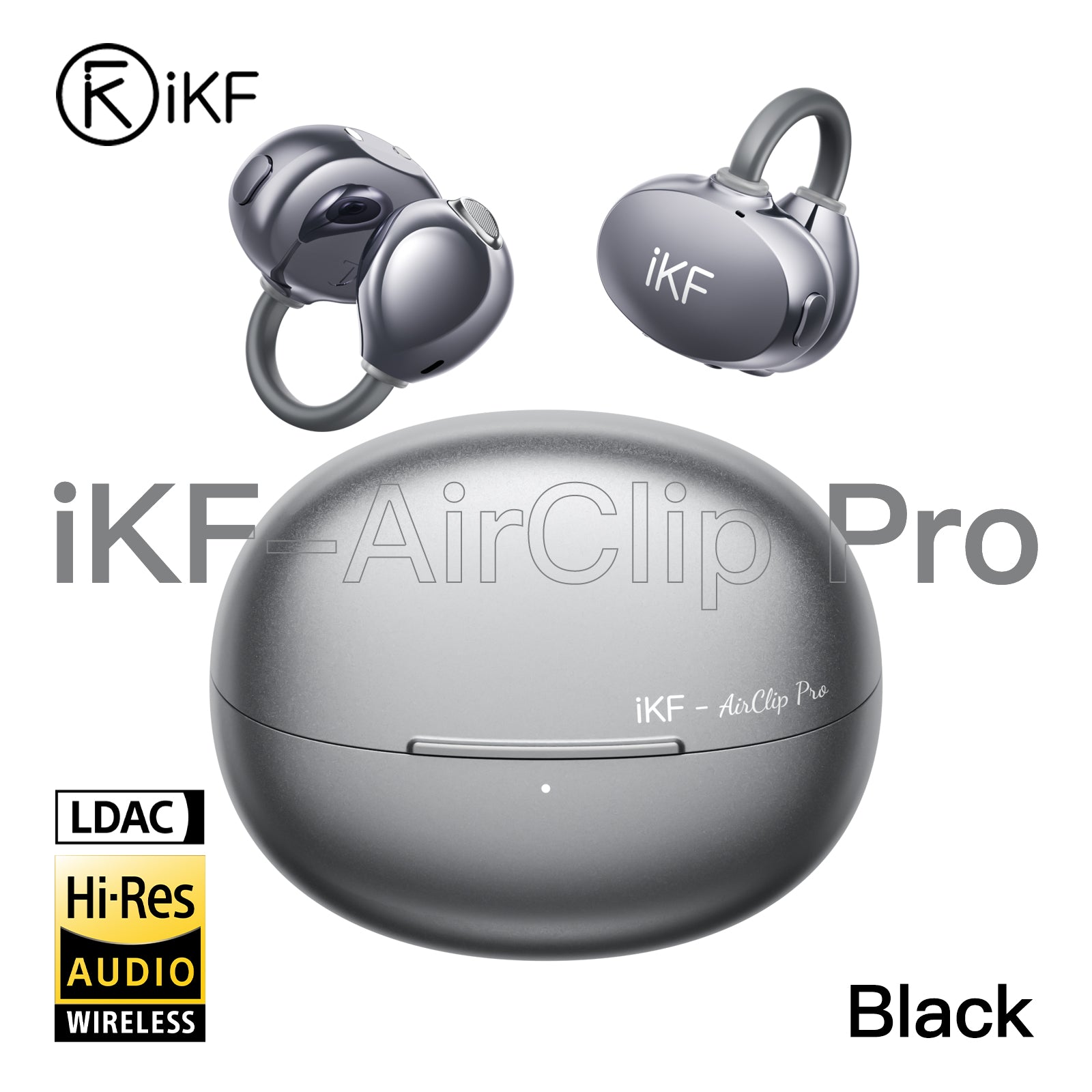 Auriculares inalámbricos Bluetooth iKF AirClip Pro de oído abierto con clip, LDAC, audio espacial, 60 h de reproducción, baja latencia, micrófono dual ENC