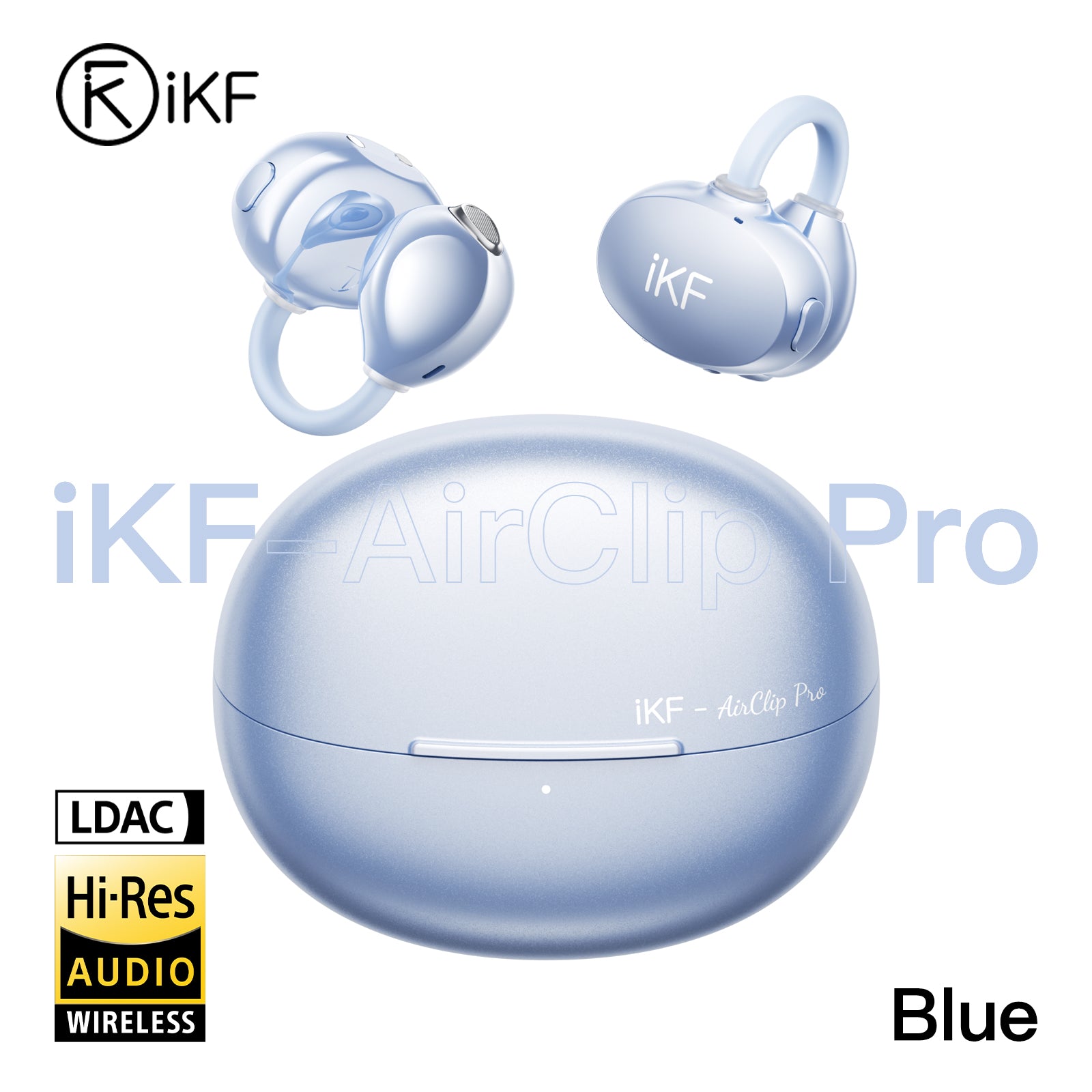 Auriculares inalámbricos Bluetooth iKF AirClip Pro de oído abierto con clip, LDAC, audio espacial, 60 h de reproducción, baja latencia, micrófono dual ENC