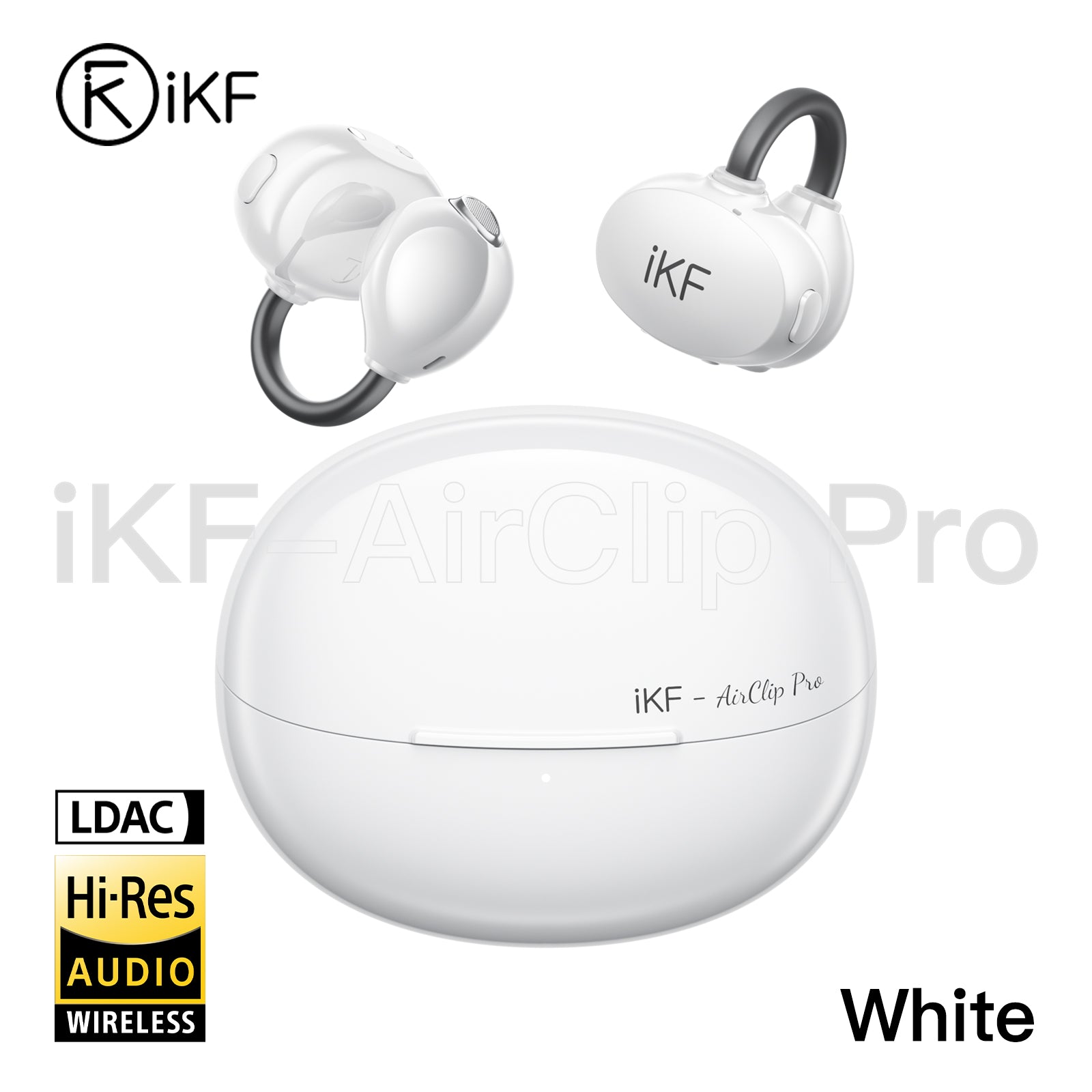 Auriculares inalámbricos Bluetooth iKF AirClip Pro de oído abierto con clip, LDAC, audio espacial, 60 h de reproducción, baja latencia, micrófono dual ENC