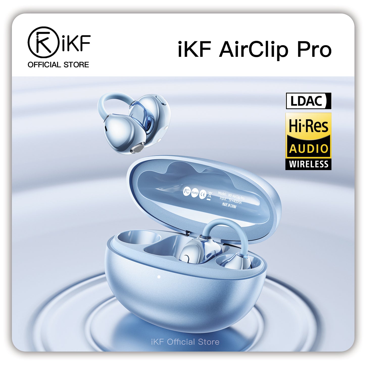 iKF AirClip Pro Open Ear Wireless Bluetooth Ear Clip Earbuds, LDAC, Spatial Audio, 60H Playback, Low Latency, Dual Mic ENC