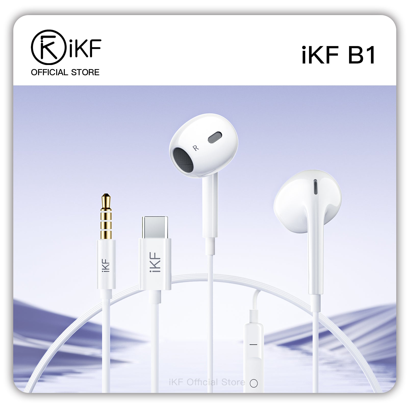 iKF B1 Wired Earphones 3.5mm Type-C Semi-in-Ear HiFi Sound Stereo with For iOS /Android