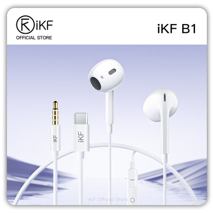 iKF B1 有線イヤホン 3.5mm Type-C セミインイヤー ハイレゾステレオサウンド