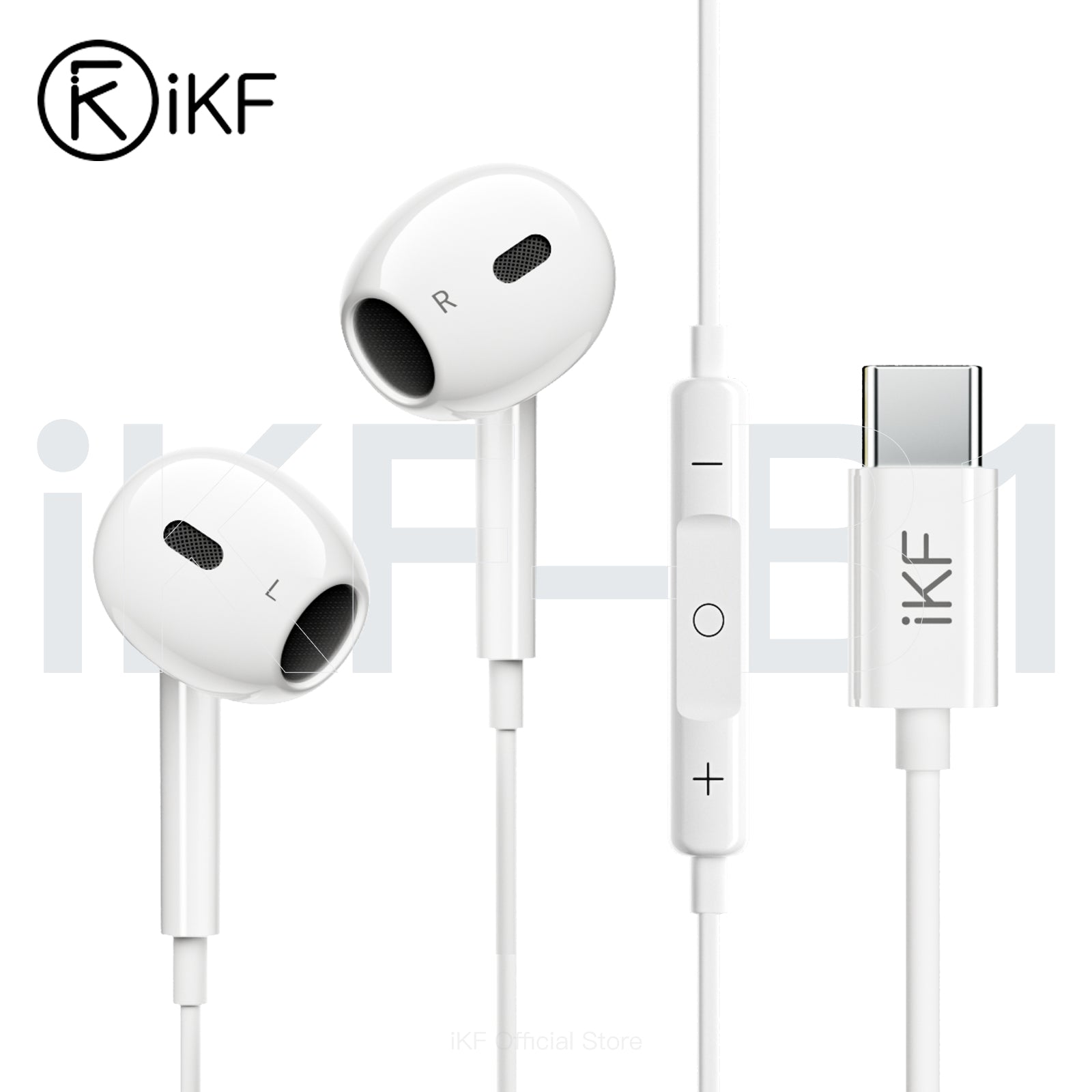 iKF B1 Wired Earphones 3.5mm Type-C Semi-in-Ear HiFi Sound Stereo with For iOS /Android