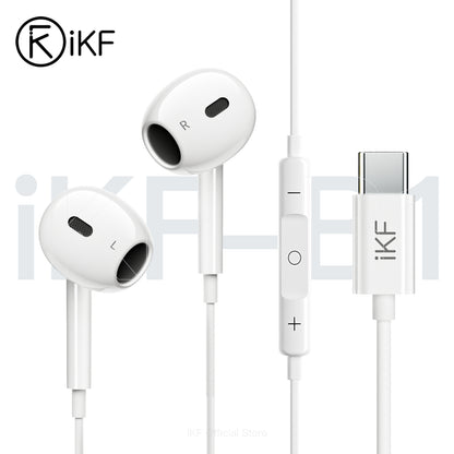 iKF B1 有線イヤホン 3.5mm Type-C セミインイヤー ハイレゾステレオサウンド