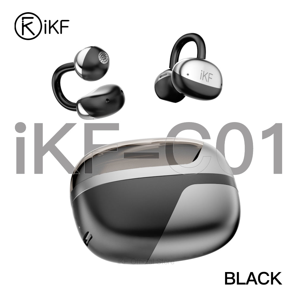 Auriculares inalámbricos iKF C01 de oído abierto con Bluetooth, sonido estéreo, clip para la oreja, batería de 48 h, IPX4, para entrenamiento y viajes.