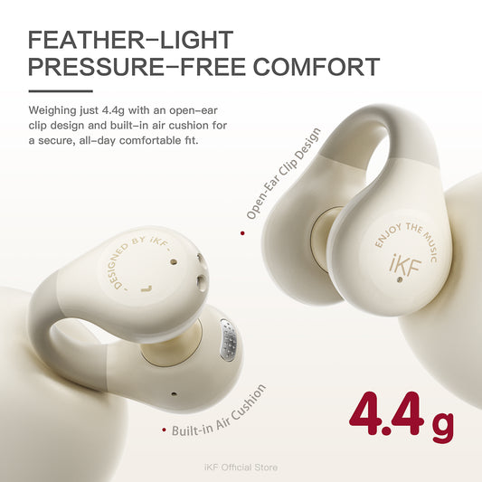 iKF CCD Clip Acavity7.0 Wireless Clip-On Earbuds Open Ear Bluetooth 5.4 Headphones with ENC Noise Cancelling HiFi Sound 12mm Drivers Directional Anti-Leak Audio 48H Battery for Sports and Calls