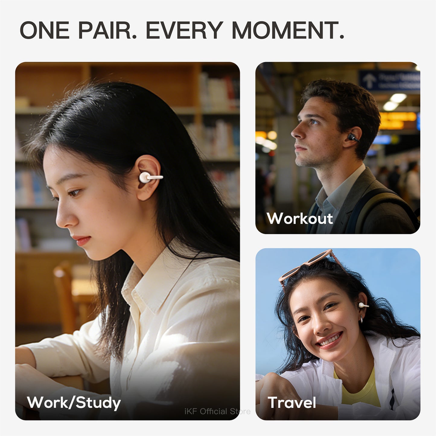 iKF Cloud Wireless Earbuds Open Ear Clip for Workout Yoga
