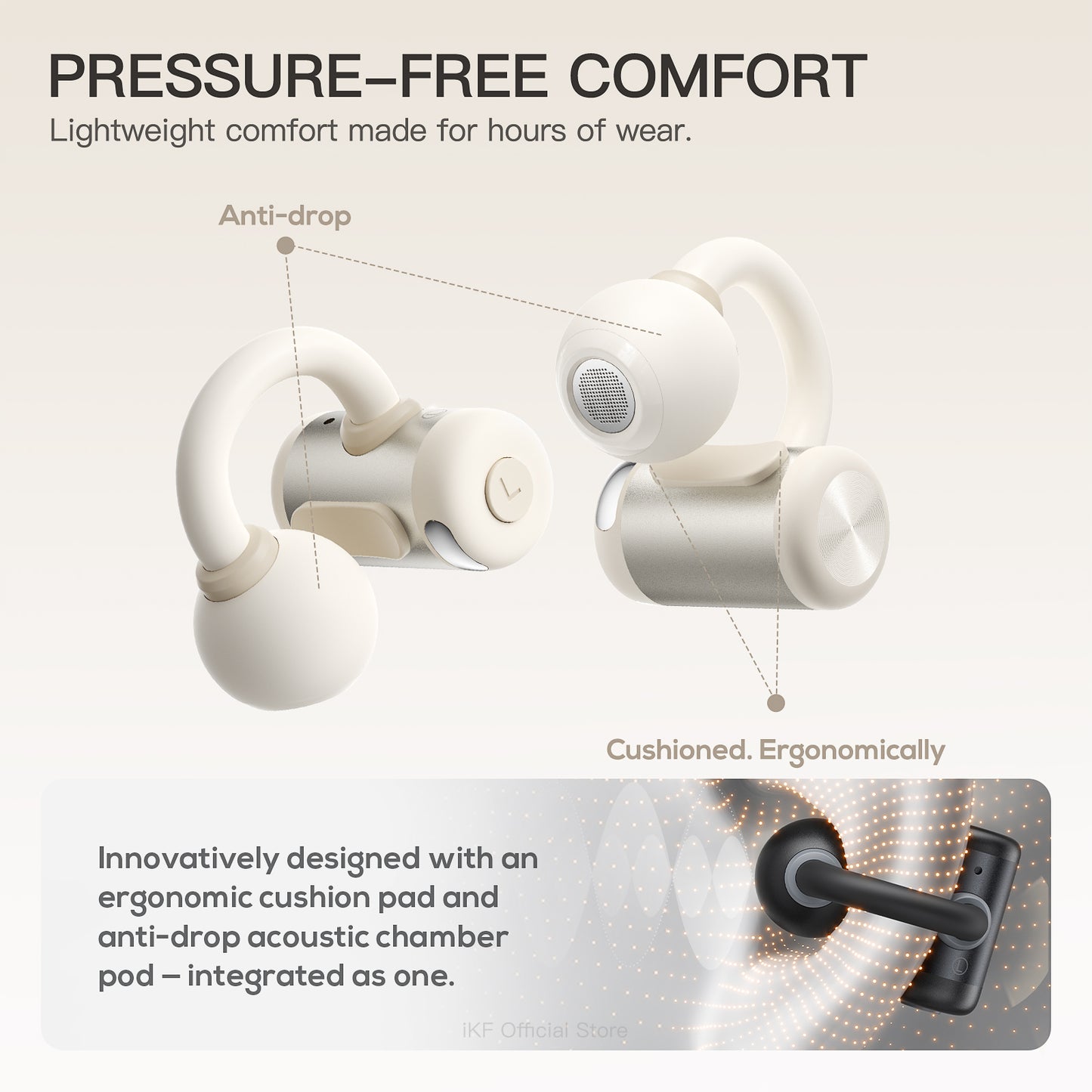 iKF Cloud Wireless Earbuds Open Ear Clip for Workout Yoga