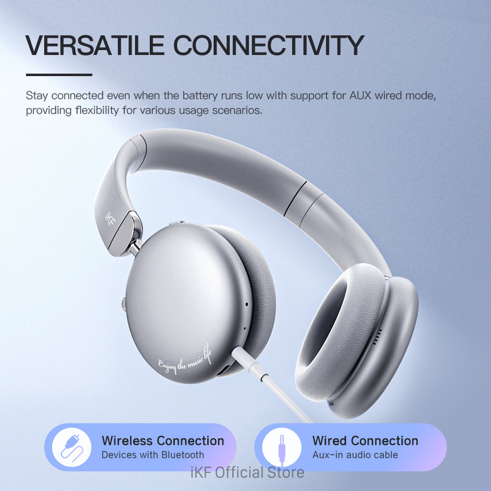 iKF E1 Over Ear Headphones Bluetooth Wireless Noise Cancelling Long Standby Stereo Sound Earphone Sports Gaming Headsets Support
