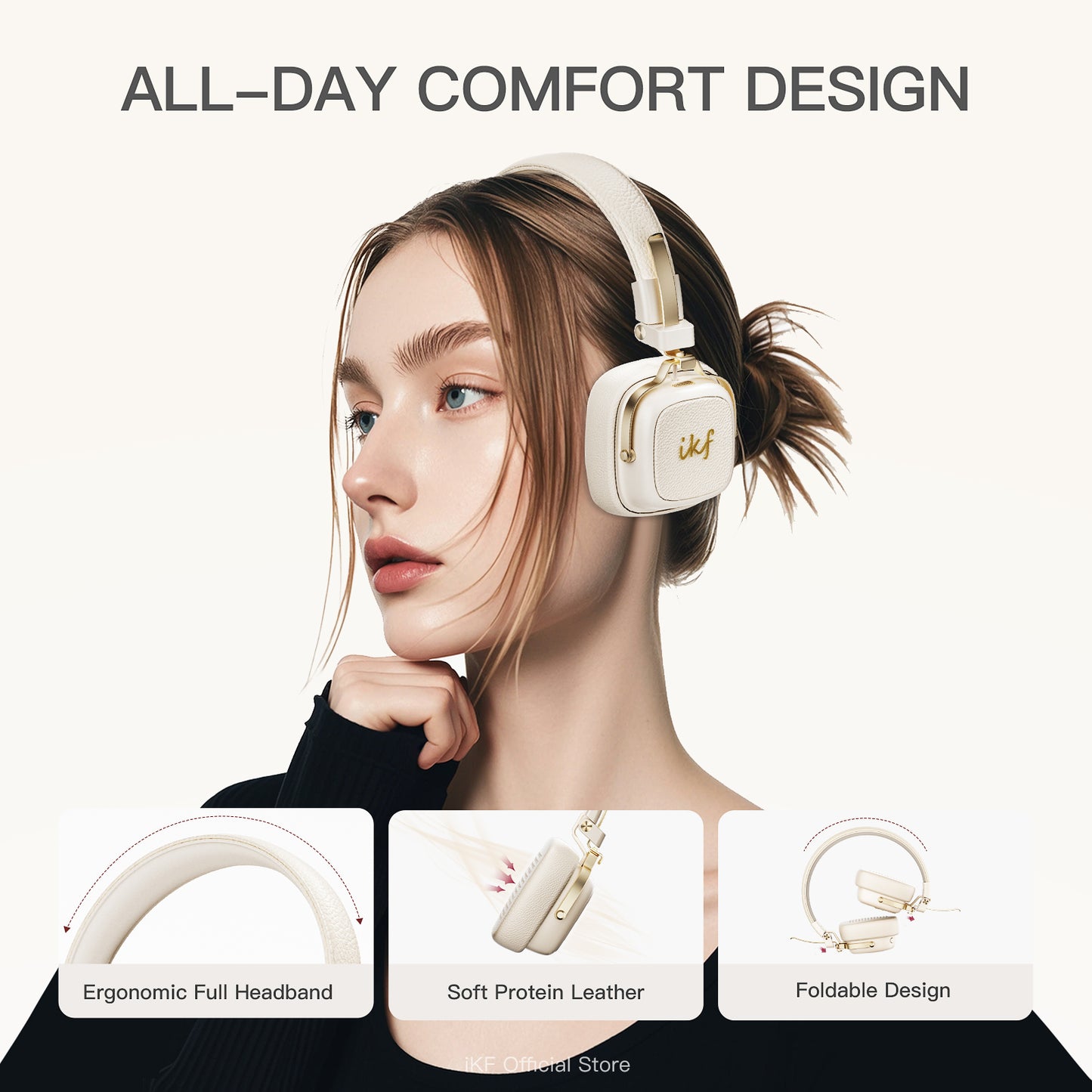iKF E2 Retro Classic Wireless Bluetooth On-Ear Headphones, Foldable, 90H Playback, 40mm Drivers, Deep Bass, 360° Spatial Sound, Built-in Mic