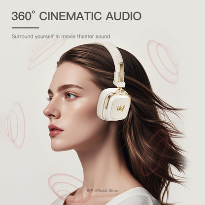 iKF E2 Retro Classic Wireless Bluetooth On-Ear Headphones, Foldable, 90H Playback, 40mm Drivers, Deep Bass, 360° Spatial Sound, Built-in Mic