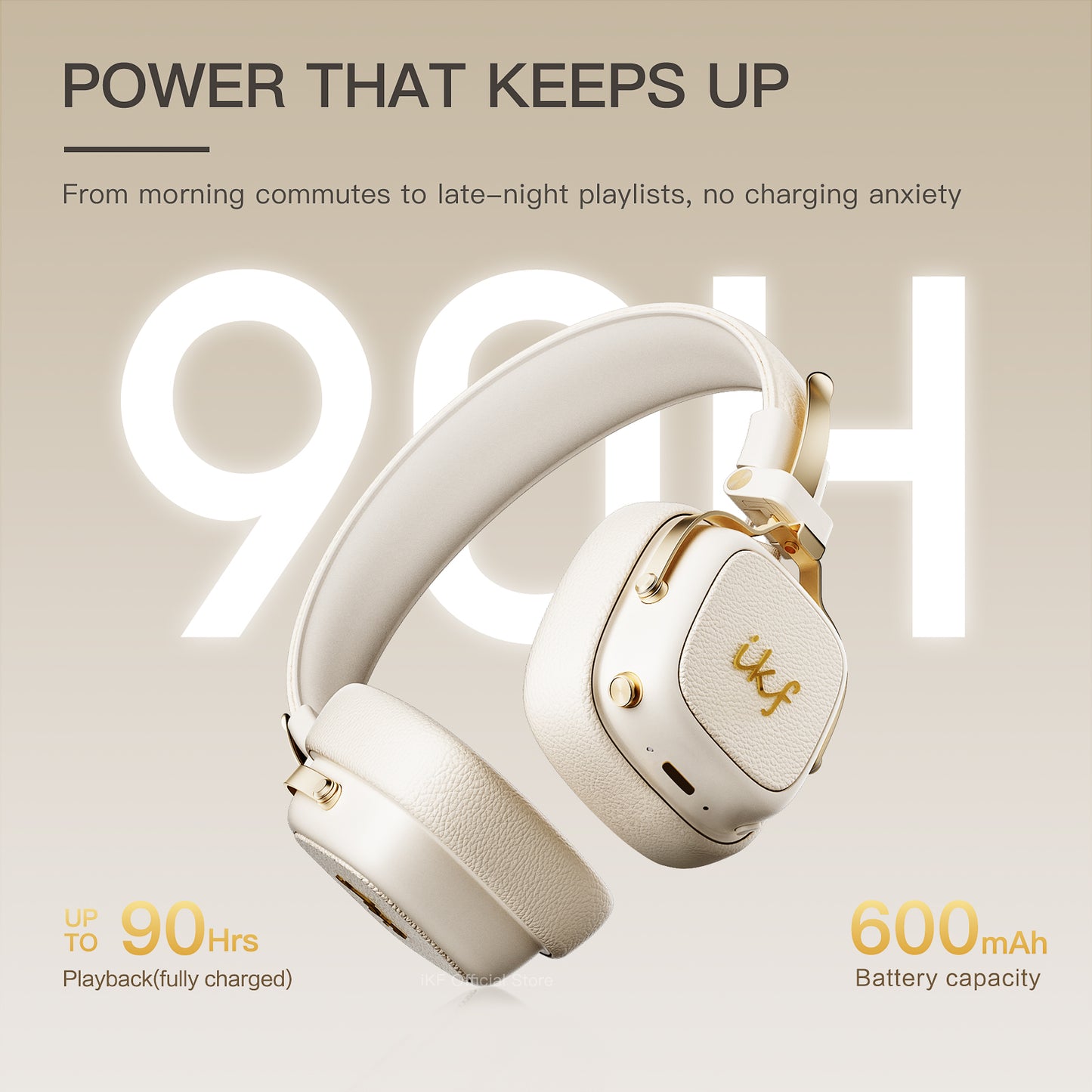 iKF E2 Retro Classic Wireless Bluetooth On-Ear Headphones, Foldable, 90H Playback, 40mm Drivers, Deep Bass, 360° Spatial Sound, Built-in Mic