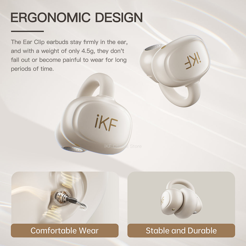 iKF Ear Clip Wireless Earbuds Open-Ear Bluetooth Earphonrs with LDAC Hi-Res Audio,Ultra-Light Ergonomic Fit
