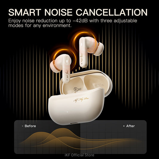 iKF Fly Pro Active Noise Cancelling Wireless Earbuds Bluetooth Earphones Large Battery Low-Latency Gaming for iOS/Andriod