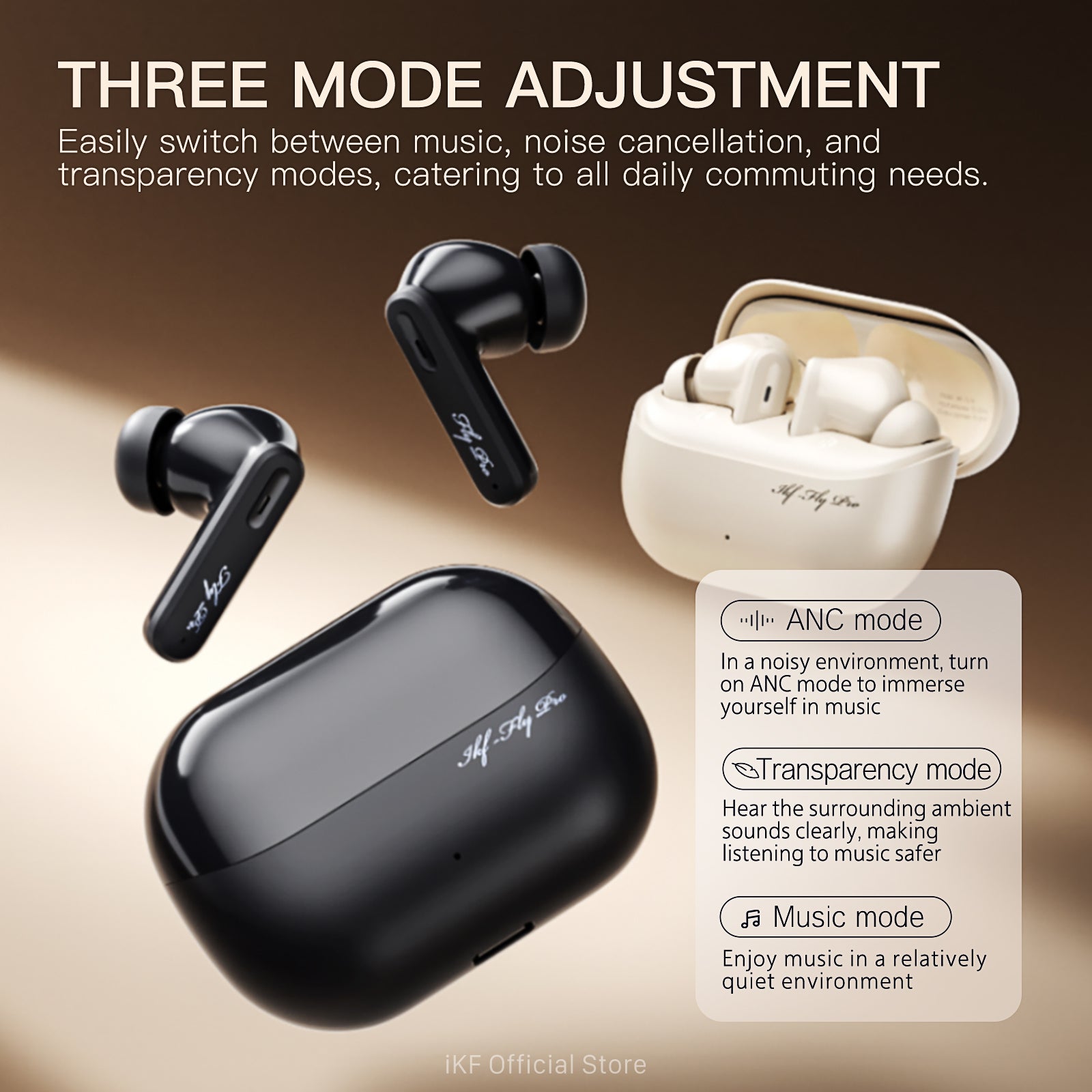 iKF Fly Pro Active Noise Cancelling Wireless Earbuds Bluetooth iOS/Andriod