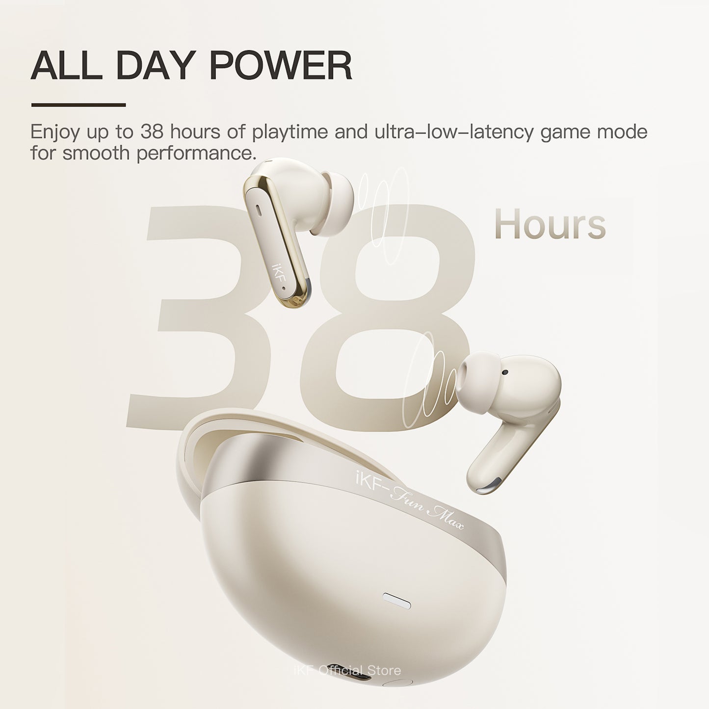 iKF Fun Max Wireless Bluetooth Earbuds with LDAC, 50dB ANC, Game Mode, 38H Playback, and V6.0 Chipset