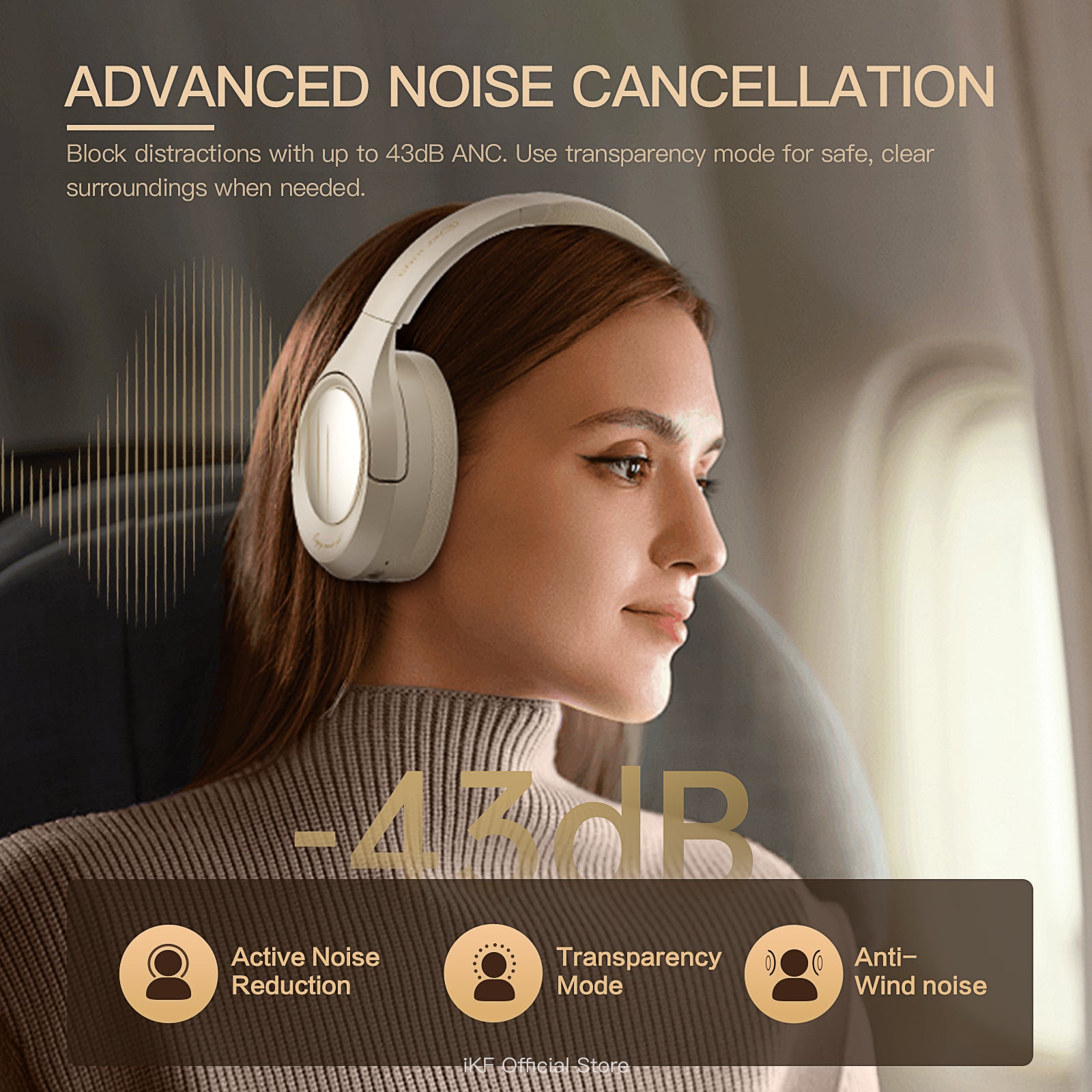 iKF King Wireless Bluetooth Headphones Active Noise Cancelling Power Bass with Microphone Wired Headset for iOS/Android