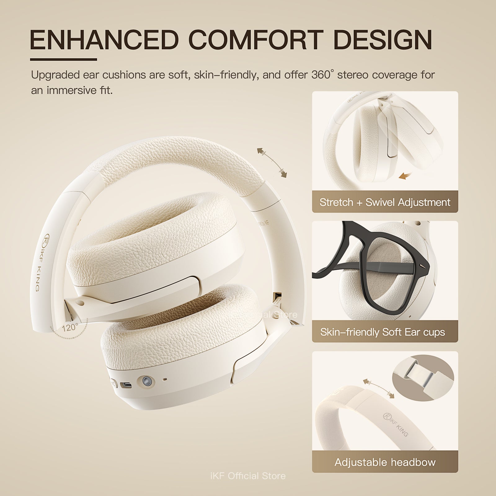 iKF King Wireless Bluetooth Headphones Active Noise Cancelling Power Bass with Microphone Wired Headset for iOS/Android