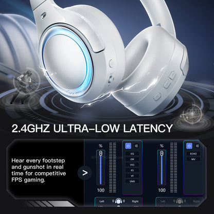 iKF King G Wireless Gaming Headset, 50dB Hybrid Active Noise Cancelling, 2.4GHz & Bluetooth 6.0, LDAC Hi-Res Audio, Virtual 7.1 Surround, 170H Battery, Dual-Device Connection, PC PS5 Mobile