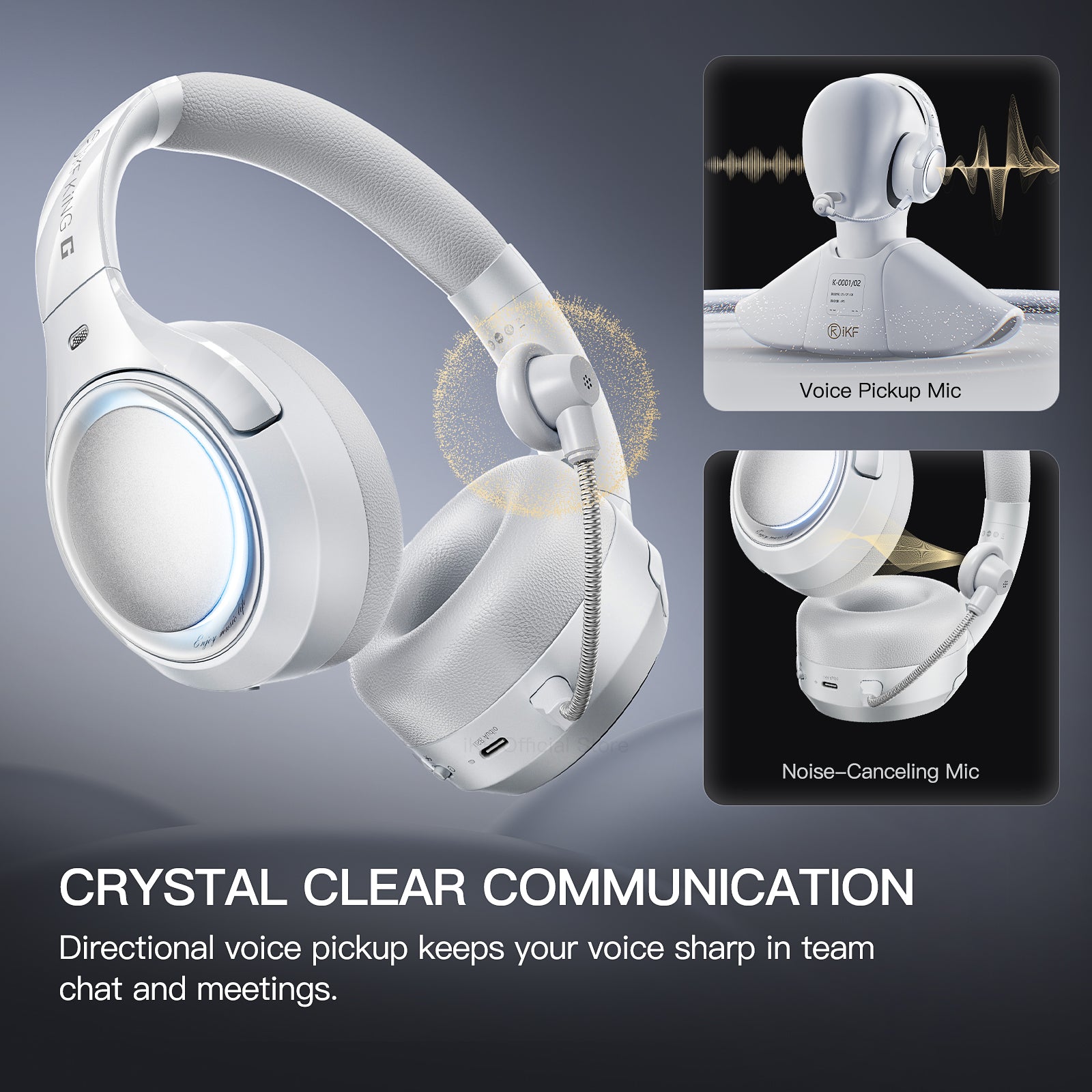 iKF King G Wireless Gaming Headset, 50dB Hybrid Active Noise Cancelling, 2.4GHz & Bluetooth 6.0, LDAC Hi-Res Audio, Virtual 7.1 Surround, 170H Battery, Dual-Device Connection, PC PS5 Mobile