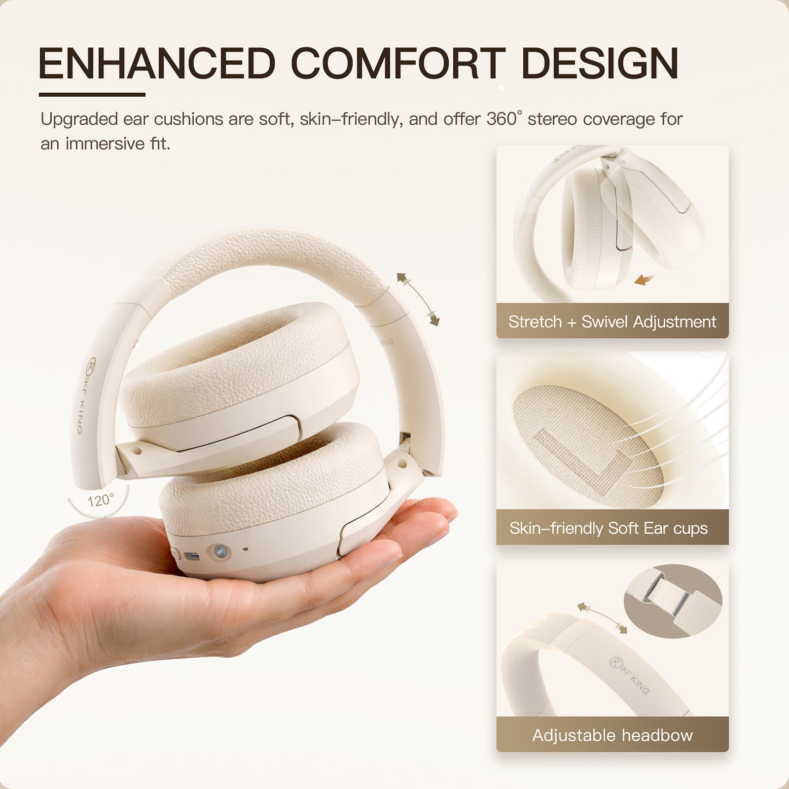 Auriculares inalámbricos Bluetooth iKF King con cancelación activa de ruido y graves potentes, micrófono y cable para iOS y Android.