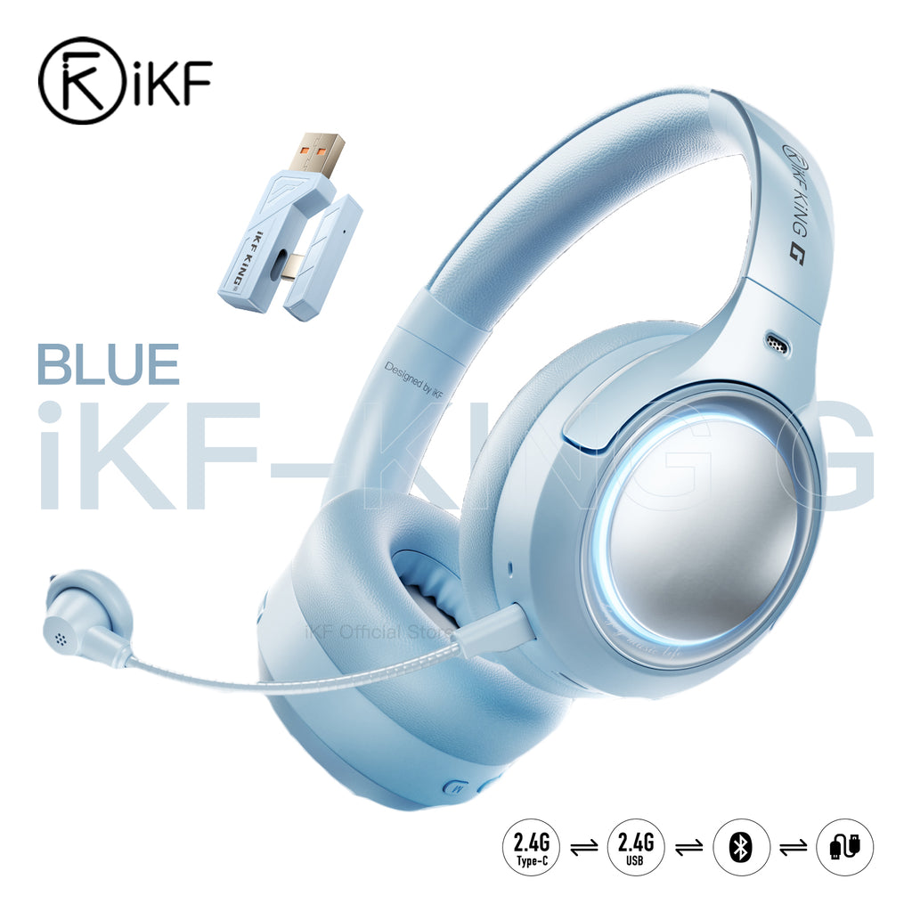 iKF King G Wireless Gaming Headset, 50dB Hybrid Active Noise Cancelling, 2.4GHz & Bluetooth 6.0, LDAC Hi-Res Audio, Virtual 7.1 Surround, 170H Battery, Dual-Device Connection, PC PS5 Mobile