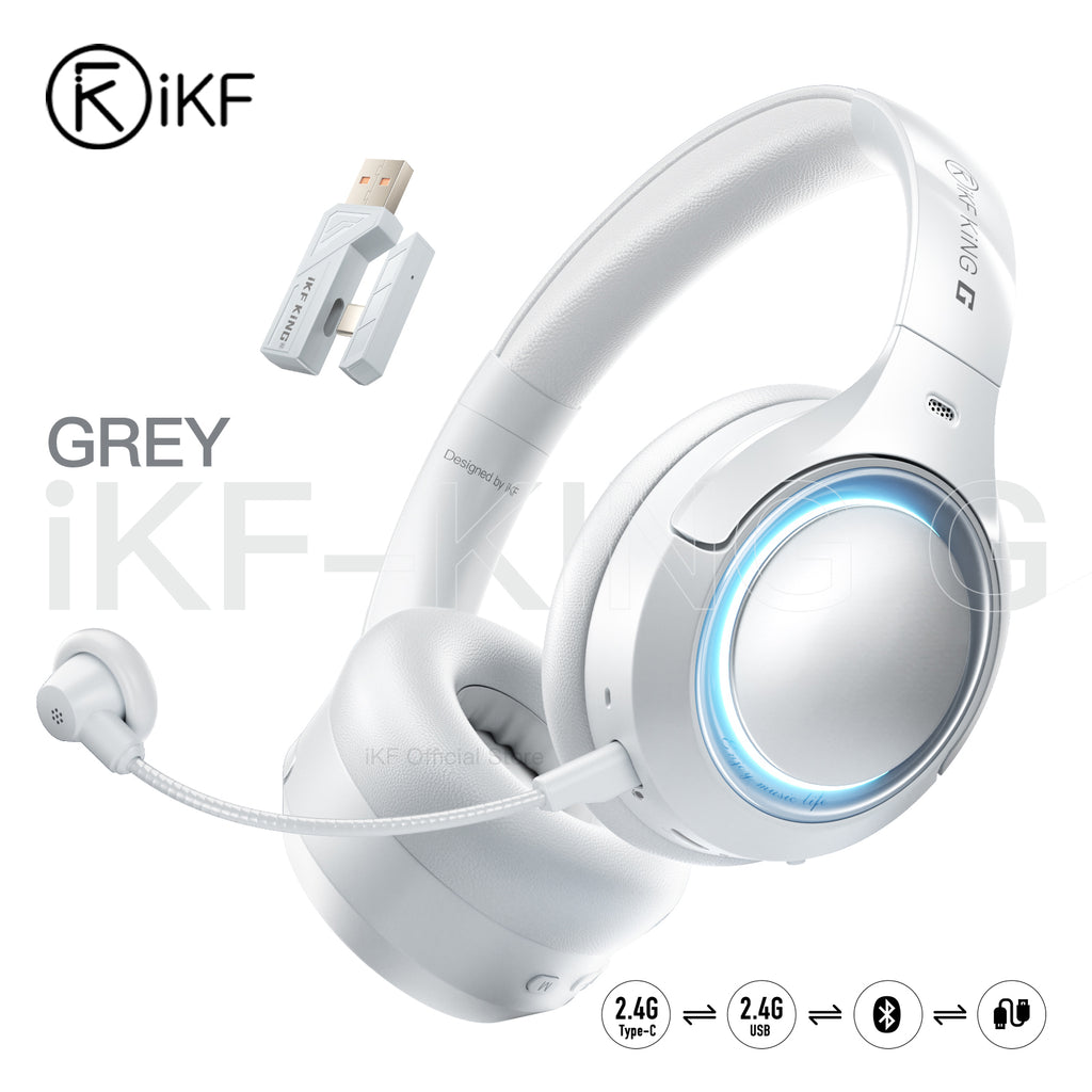 iKF King G Wireless Gaming Headset, 50dB Hybrid Active Noise Cancelling, 2.4GHz & Bluetooth 6.0, LDAC Hi-Res Audio, Virtual 7.1 Surround, 170H Battery, Dual-Device Connection, PC PS5 Mobile