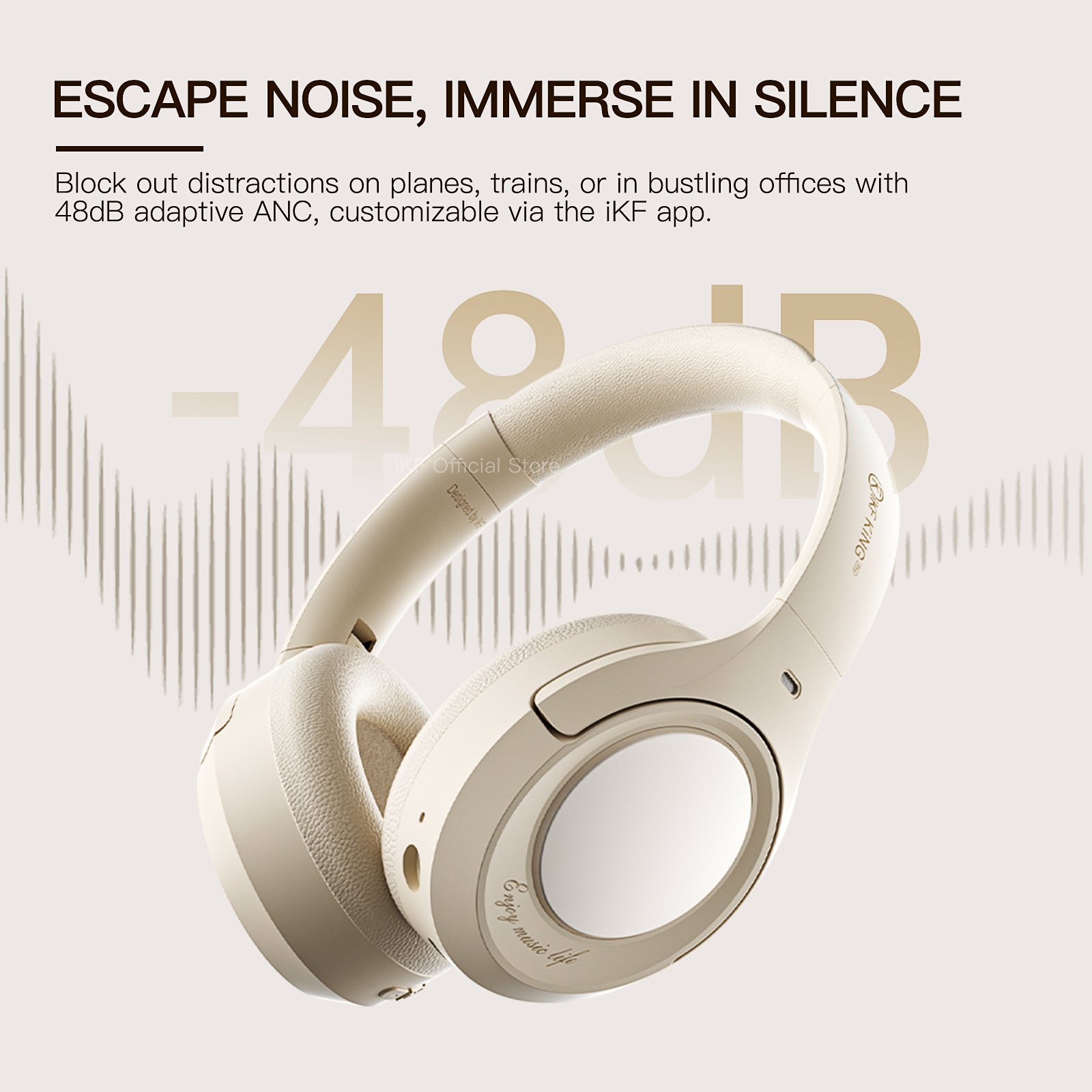 iKF King Pro Active Noise Cancelling Wireless Bluetooth Headphones Power Bass Wired Headset ,125H Playback,for iOS/Android