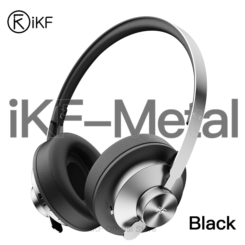 iKF Metal Wireless Bluetooth Over-Ear Headphones, Hardcore Full Metal Design with Dark Leather, Advanced ANC to -52dB, Hi-Res 40mm Drivers, 5-Mic ENC for Clear Calls, 75H Playback,  AUX Wired Mode, App Customizable