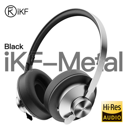 iKF Metal Wireless Bluetooth Over-Ear Headphones, Hardcore Full Metal Design with Dark Leather, Advanced ANC to -52dB, Hi-Res 40mm Drivers, 5-Mic ENC for Clear Calls, 75H Playback,  AUX Wired Mode, App Customizable