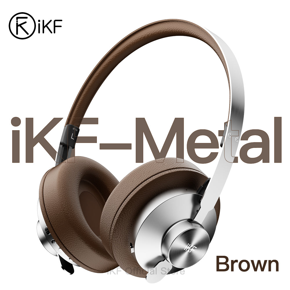 iKF Metal Wireless Bluetooth Over-Ear Headphones, Hardcore Full Metal Design with Dark Leather, Advanced ANC to -52dB, Hi-Res 40mm Drivers, 5-Mic ENC for Clear Calls, 75H Playback,  AUX Wired Mode, App Customizable