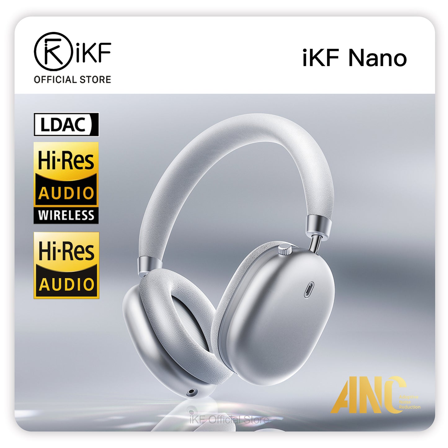 iKF Nano Active Noise Reduction Headphones, Transparency Mode, 140 Hours Playback Time, Wireless/Wired Mode, Bluetooth Headset with Microphone, &nbsp;App Custom Settings iOS/Android