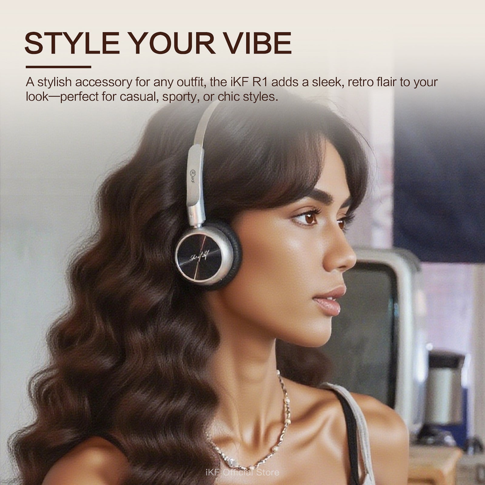 iKF R1 Wireless Bluetooth Headphones, Retro Classic Lightweight Headset, Builti-in Mic, 60H Playback, Dual Device Connectivity, Low Latency, App Customization,Throwback 80s 90s,OOTD