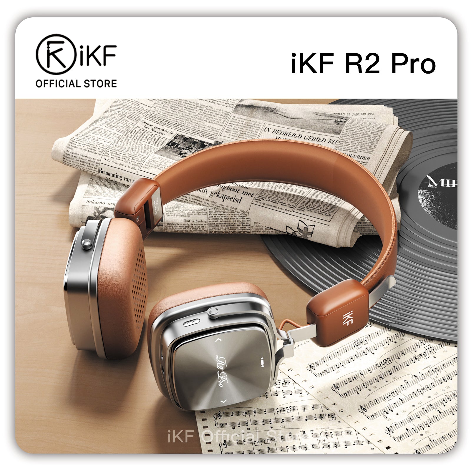 iKF R2 Pro Retro Metal and Leather Foldable Headphones with ANC -45dB, 40mm HiFi Drivers, 75H Battery, Bluetooth 5.4 & AUX, Customizable Lighting, ENC 5-Mic Clear Calls, Low Latency Gaming, iKF App Control
