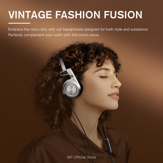 iKF R3 Retro On Ear Headphone Deep Bass Headset with Multipoint Mode,Lightweight and Foldable,Up to 60H Playtime,Bluetooth,Double-Device Connection,For Laptop/PC/Phone
