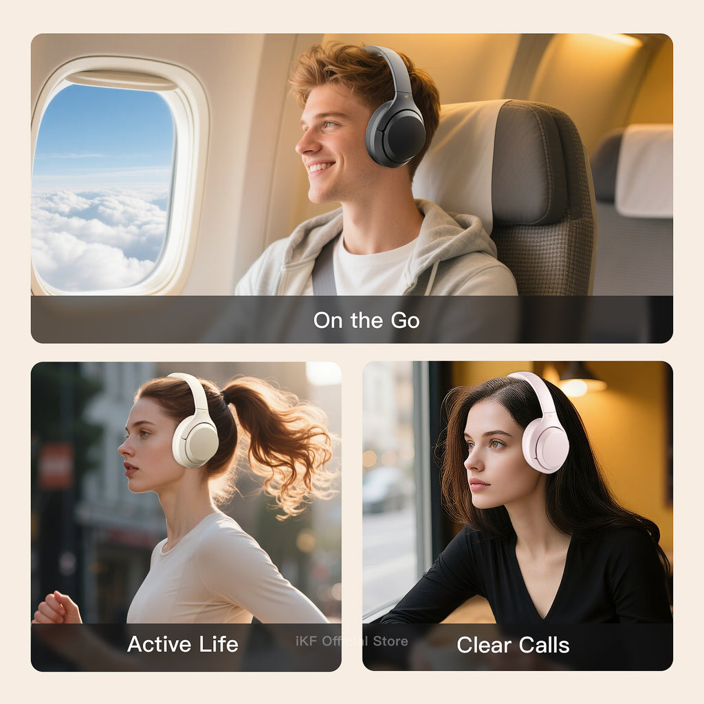 iKF T1 Pro Wireless Bluetooth Headphones Over Ear Wired Headset Built in Mic AUX Cable 100 Hours Play time Noise Reduction Stereo Sound Bass Type-C Charging for Online Class Game Sport Compatible with iOS and Android