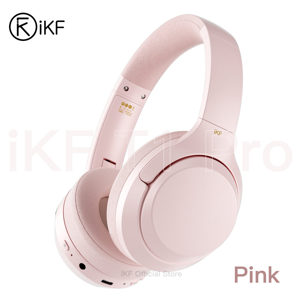 iKF T1 Pro Wireless Bluetooth Headphones Over Ear Wired Headset Built in Mic AUX Cable 100 Hours Play time Noise Reduction Stereo Sound Bass Type-C Charging for Online Class Game Sport Compatible with iOS and Android