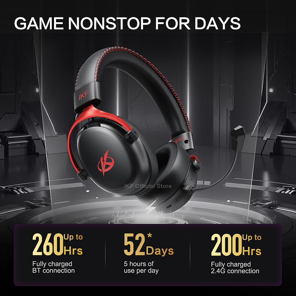 iKF V11 Max Wireless 2.4G Bluetooth Headphones Gaming Wired Headset 260H Playtime with Microphone for iOS/Android PC