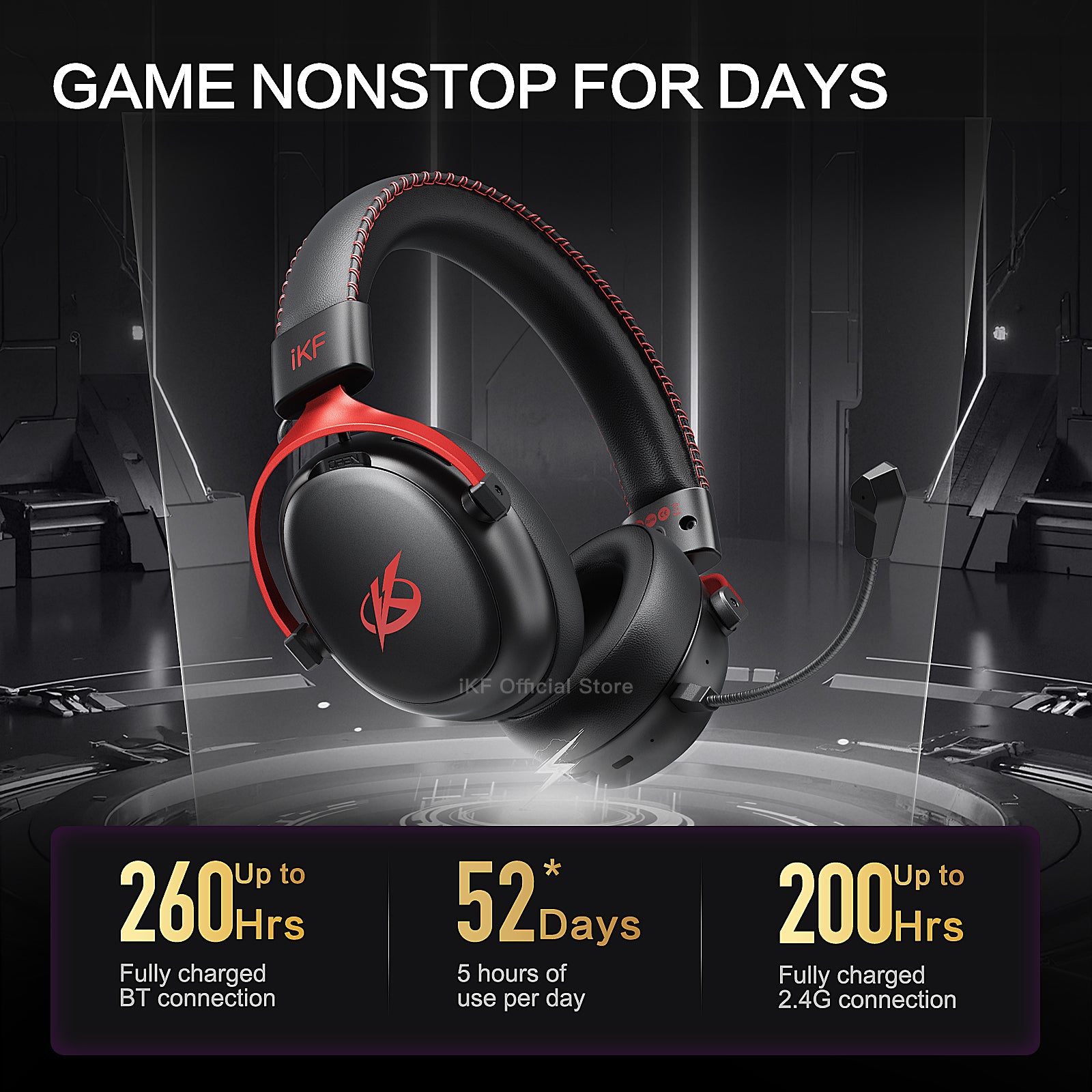 iKF V11 Max Wireless 2.4G Bluetooth Headphones Gaming Wired Headset 260H Playtime with Microphone for iOS/Android PC